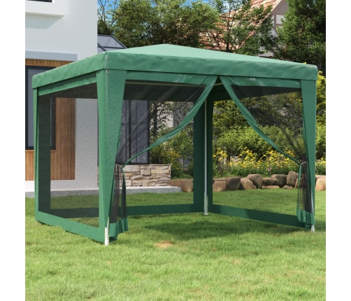 Carpa para fiestas con 4 paredes de malla HDPE verde 3x3 m