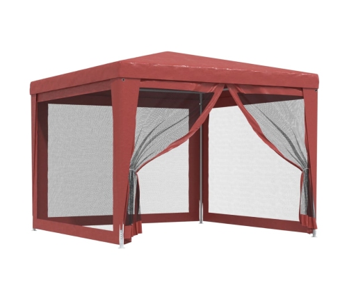 Carpa para fiestas con 4 paredes de malla HDPE rojo 3x3 m