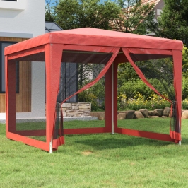 Carpa para fiestas con 4 paredes de malla HDPE rojo 3x3 m