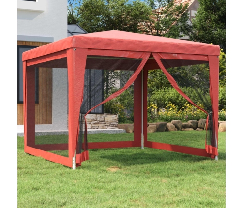 Carpa para fiestas con 4 paredes de malla HDPE rojo 3x3 m