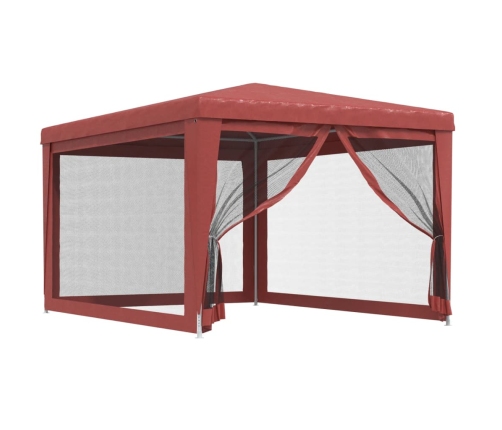 Carpa para fiestas con 4 paredes de malla HDPE rojo 3x4 m