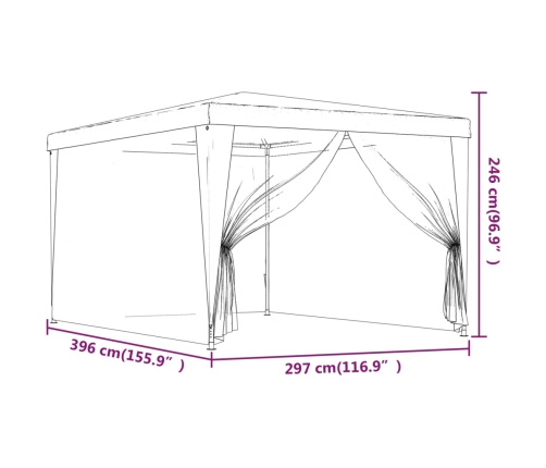 Carpa para fiestas con 4 paredes de malla HDPE rojo 3x4 m