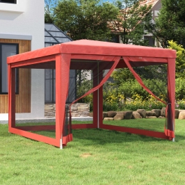 Carpa para fiestas con 4 paredes de malla HDPE rojo 3x4 m