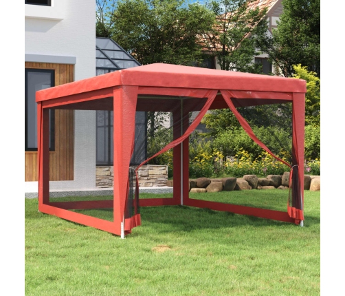 Carpa para fiestas con 4 paredes de malla HDPE rojo 3x4 m