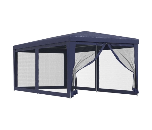 Carpa para fiestas con 6 paredes de malla HDPE azul 3x6 m