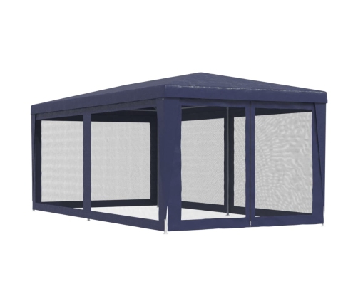 Carpa para fiestas con 6 paredes de malla HDPE azul 3x6 m