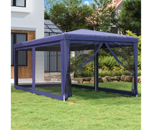 Carpa para fiestas con 6 paredes de malla HDPE azul 3x6 m