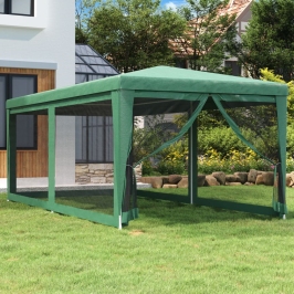 Carpa para fiestas con 6 paredes de malla HDPE verde 3x6 m