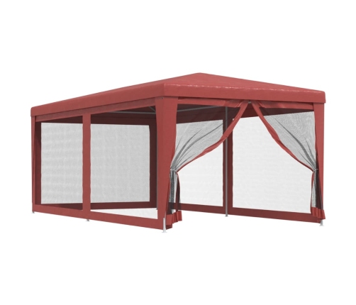 Carpa para fiestas con 6 paredes de malla HDPE rojo 3x6 m