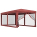 Carpa para fiestas con 6 paredes de malla HDPE rojo 3x6 m