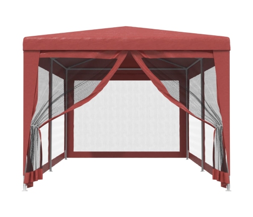 Carpa para fiestas con 6 paredes de malla HDPE rojo 3x6 m