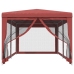 Carpa para fiestas con 6 paredes de malla HDPE rojo 3x6 m