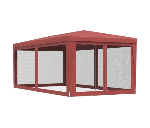 Carpa para fiestas con 6 paredes de malla HDPE rojo 3x6 m