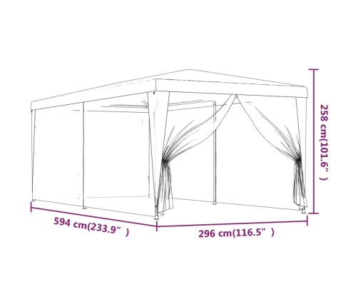 Carpa para fiestas con 6 paredes de malla HDPE rojo 3x6 m
