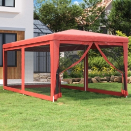 Carpa para fiestas con 6 paredes de malla HDPE rojo 3x6 m