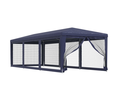Carpa para fiestas con 8 paredes de malla HDPE azul 3x9 m