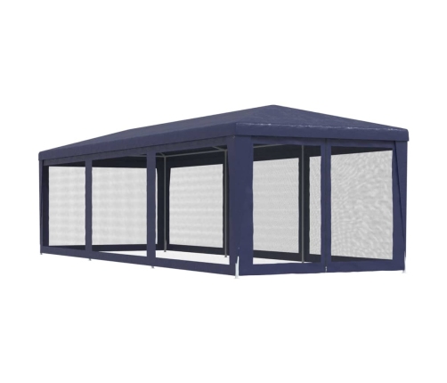 Carpa para fiestas con 8 paredes de malla HDPE azul 3x9 m