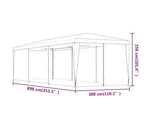 Carpa para fiestas con 8 paredes de malla HDPE azul 3x9 m