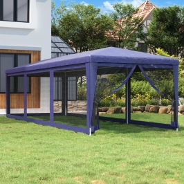 Carpa para fiestas con 8 paredes de malla HDPE azul 3x9 m