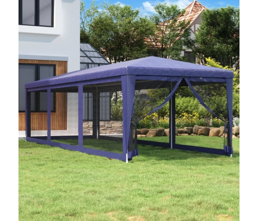 Carpa para fiestas con 8 paredes de malla HDPE azul 3x9 m