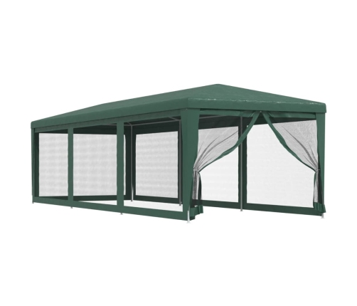 Carpa para fiestas con 8 paredes de malla HDPE verde 3x9 m