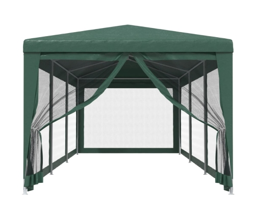 Carpa para fiestas con 8 paredes de malla HDPE verde 3x9 m