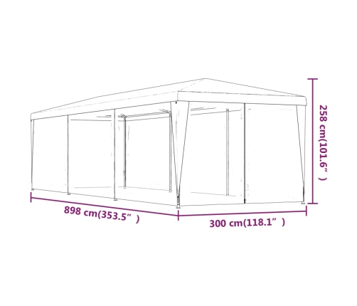 Carpa para fiestas con 8 paredes de malla HDPE verde 3x9 m