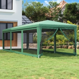 Carpa para fiestas con 8 paredes de malla HDPE verde 3x9 m