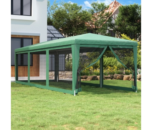 Carpa para fiestas con 8 paredes de malla HDPE verde 3x9 m