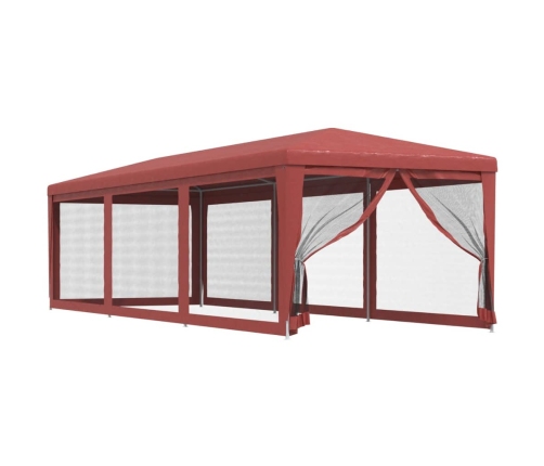 Carpa para fiestas con 8 paredes de malla HDPE rojo 3x9 m