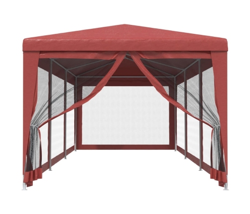 Carpa para fiestas con 8 paredes de malla HDPE rojo 3x9 m