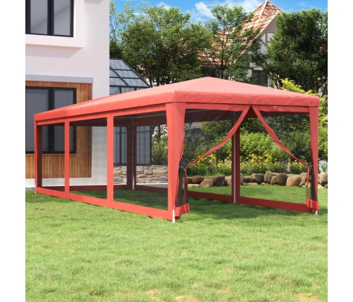 Carpa para fiestas con 8 paredes de malla HDPE rojo 3x9 m