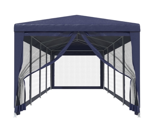 Carpa para fiestas con 10 paredes de malla HDPE azul 3x12 m