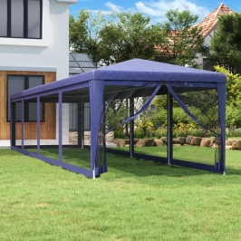 Carpa para fiestas con 10 paredes de malla HDPE azul 3x12 m