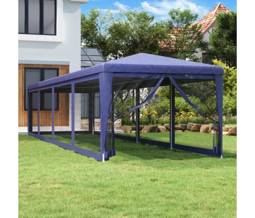 Carpa para fiestas con 10 paredes de malla HDPE azul 3x12 m