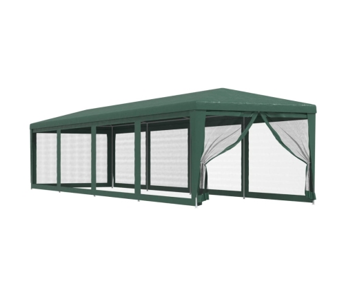 Carpa para fiestas con 10 paredes de malla HDPE verde 3x12 m