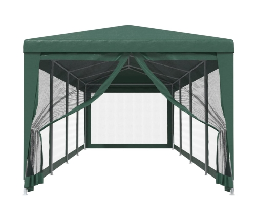 Carpa para fiestas con 10 paredes de malla HDPE verde 3x12 m