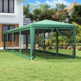 Carpa para fiestas con 10 paredes de malla HDPE verde 3x12 m