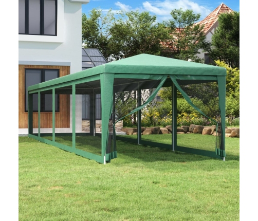 Carpa para fiestas con 10 paredes de malla HDPE verde 3x12 m