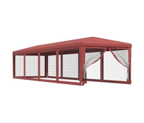 Carpa para fiestas con 10 paredes de malla HDPE rojo 3x12 m