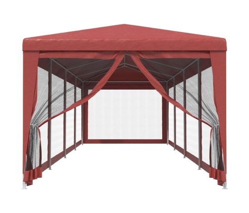 Carpa para fiestas con 10 paredes de malla HDPE rojo 3x12 m