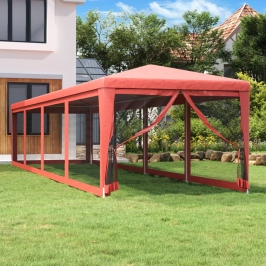 Carpa para fiestas con 10 paredes de malla HDPE rojo 3x12 m