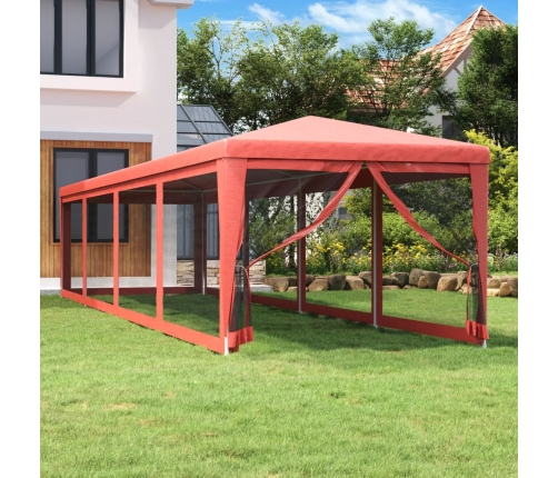 Carpa para fiestas con 10 paredes de malla HDPE rojo 3x12 m