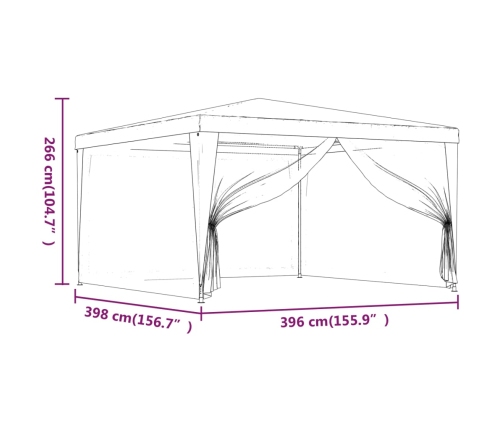 Carpa para fiestas con 4 paredes de malla HDPE azul 4x4 m