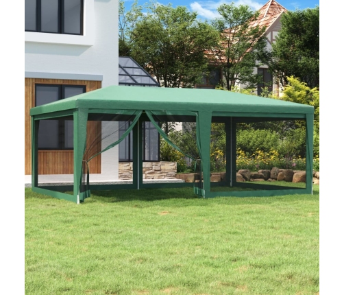 Carpa para fiestas con 6 paredes de malla HDPE verde 6x4 m