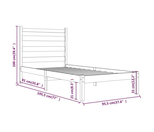 Estructura de cama individual sin colchón madera maciza de pino