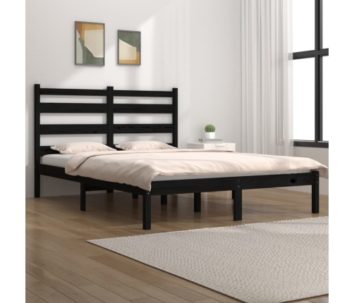 Estructura de cama madera maciza pino negra doble 120x190 cm