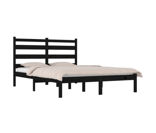 Estructura de cama doble sin colchón madera maciza pino negro