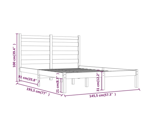 Estructura de cama de madera maciza de pino 140x190 cm