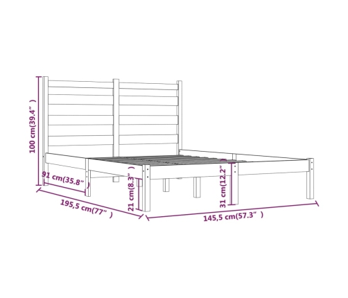 Estructura de cama de madera maciza de pino blanco 140x190 cm